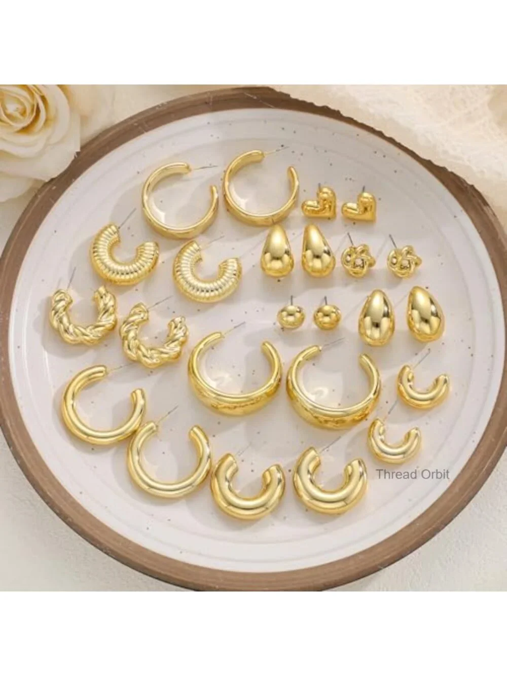12 Pairs Chunky Silver Hoop Earrings Set for Women, Lightweight Thick Open